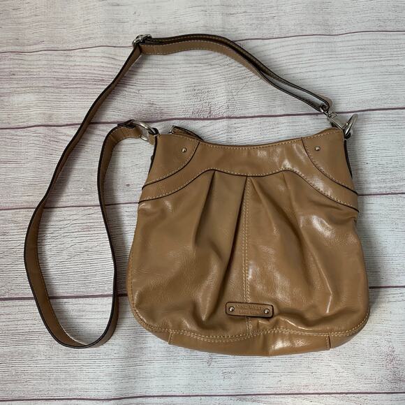 Nine West Camel Brown Crossbody Purse Shoulder Bag Yellow Interior - Picture 2 of 16